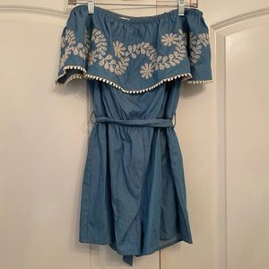 blue and white romper